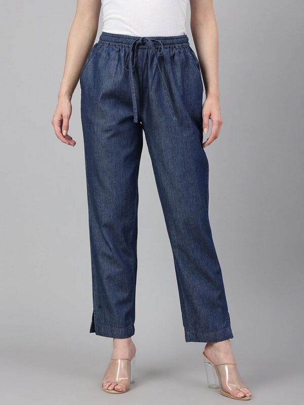 Dark Blue Denim Solid Western Pant - Image 2