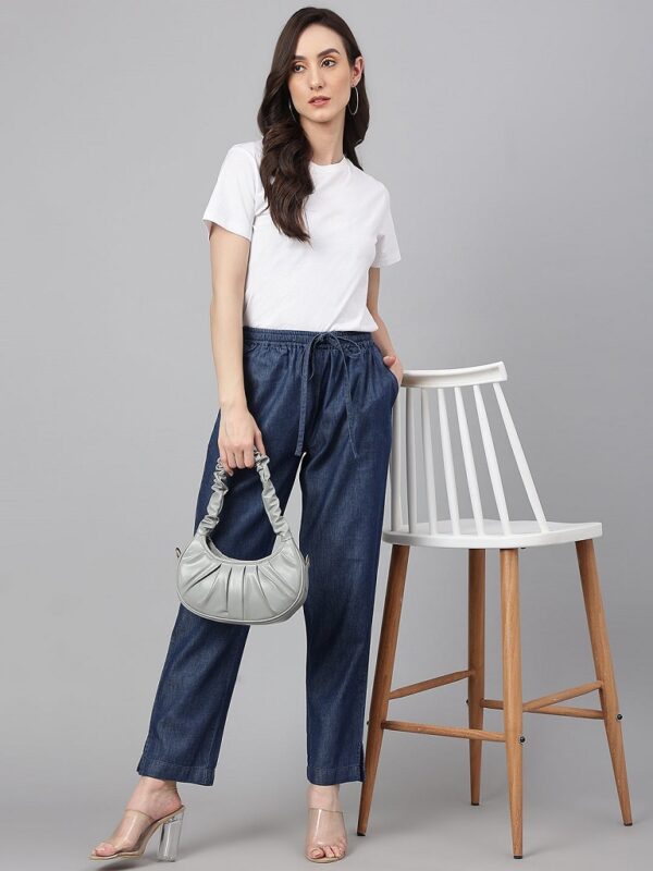 Dark Blue Denim Solid Western Pant - Image 3