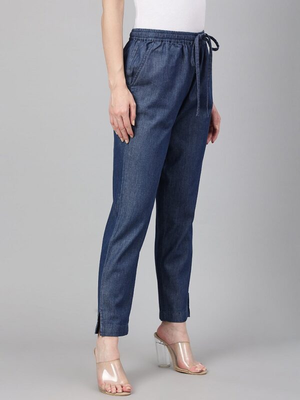 Dark Blue Denim Solid Western Pant - Image 4