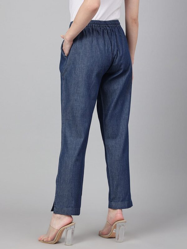 Dark Blue Denim Solid Western Pant - Image 5