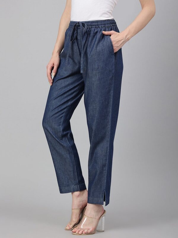 Dark Blue Denim Solid Western Pant - Image 6